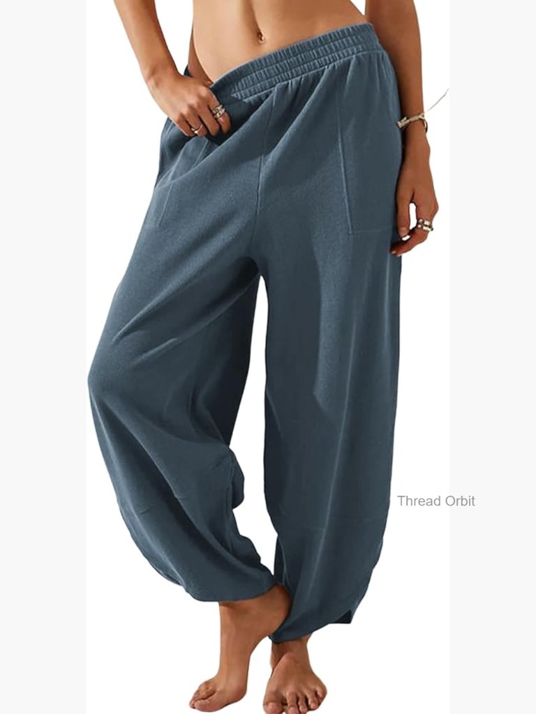 Women Cotton Wide Leg Baggy Elastic Waist Palazzo Harem Pants